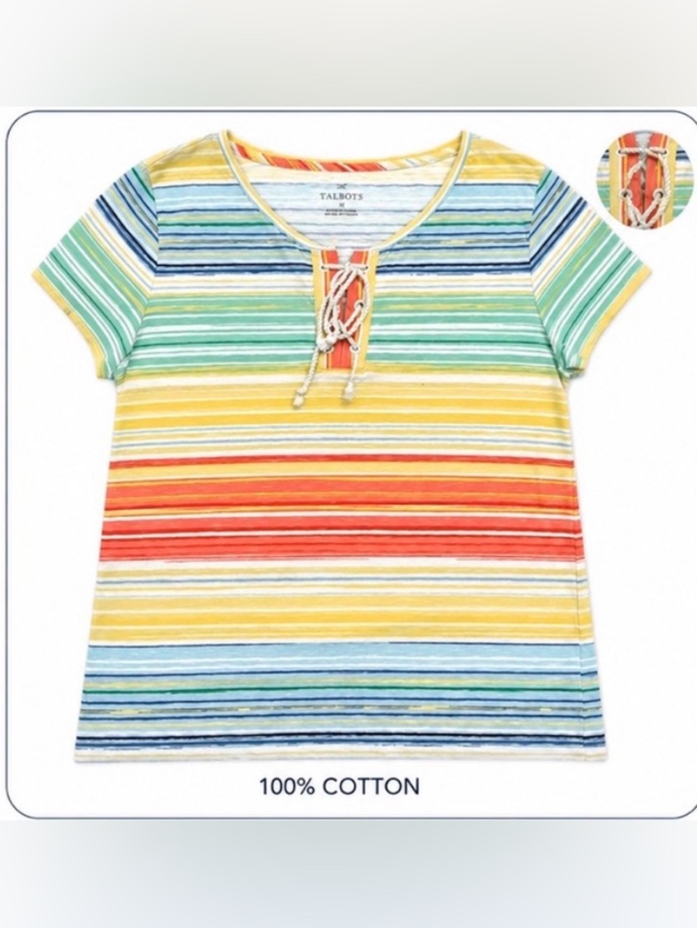 Talbots Multicolor nautical look, Lace-Up Top Size Medium 100% Cotton Cutesome